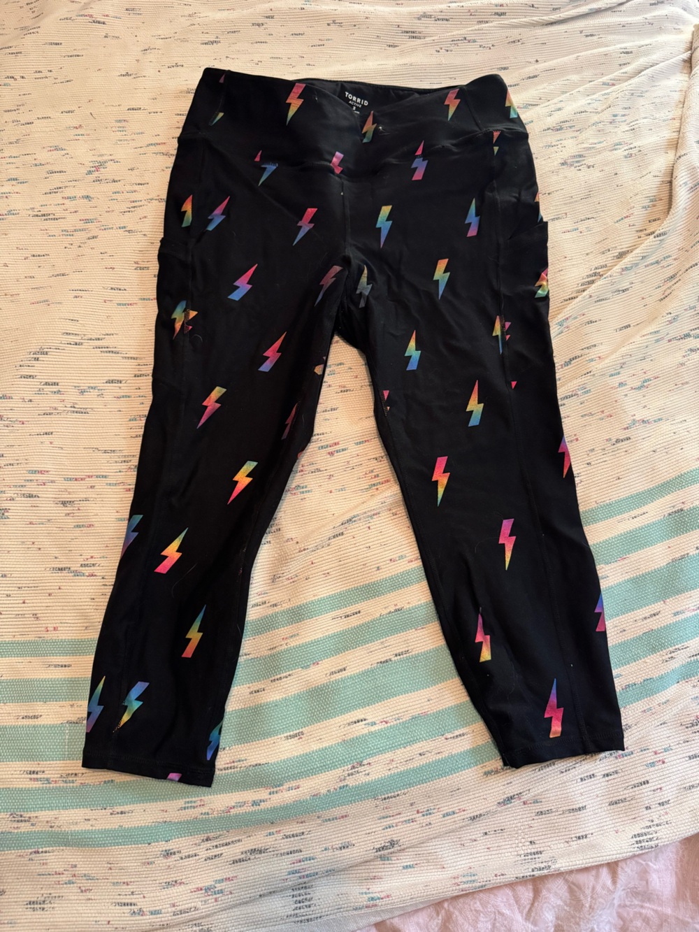 Plus size crop Leggings with Rainbow Lightning Bolts